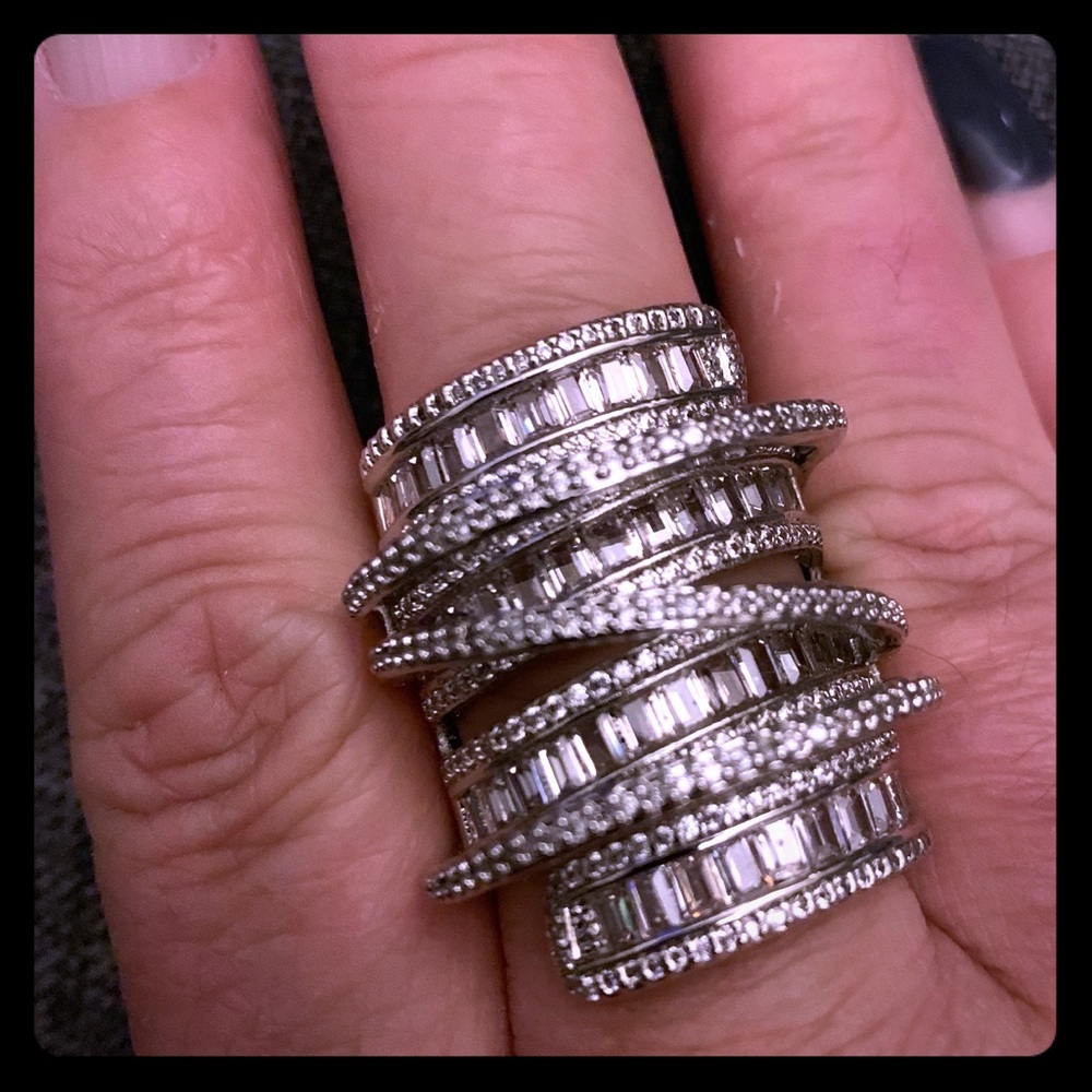 Stainless steel and cubic zirconia cocktail ring